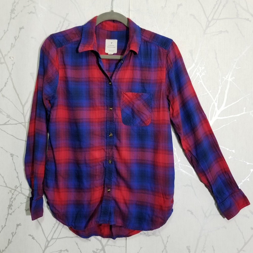 American Eagle Plaid Vintage Boyfriend Shirt